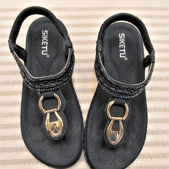Navy Leather Sandals - Picture 1 of 4
